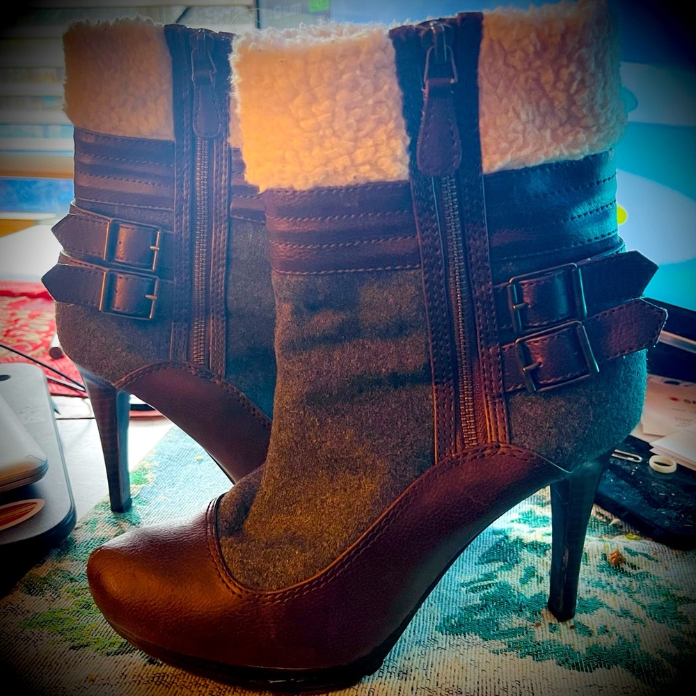 Elle Fur Heel Ankle Boots